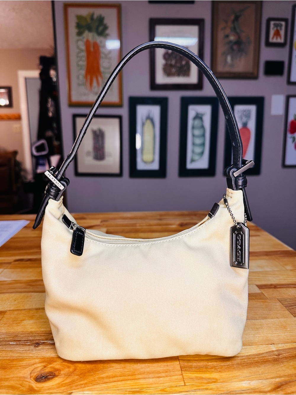 Vintage Coach Twill Mini Hobo Bag Style No. 7428 Beige & Black